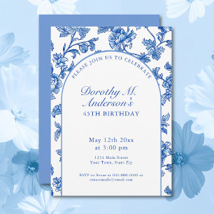Elegant blauw en wit 45e verjaardagsfeest kaart