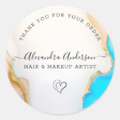 Elegant blauw en wit agaat bedrijf Dank u Ronde Sticker (Voorkant)