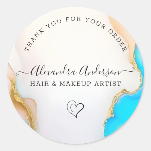 Elegant blauw en wit agaat bedrijf Dank u Ronde Sticker (Voorkant)