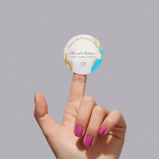 Elegant blauw en wit agaat bedrijf Dank u Ronde Sticker