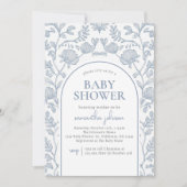 Elegant blauw en wit Baby shower Kaart (Voorkant)