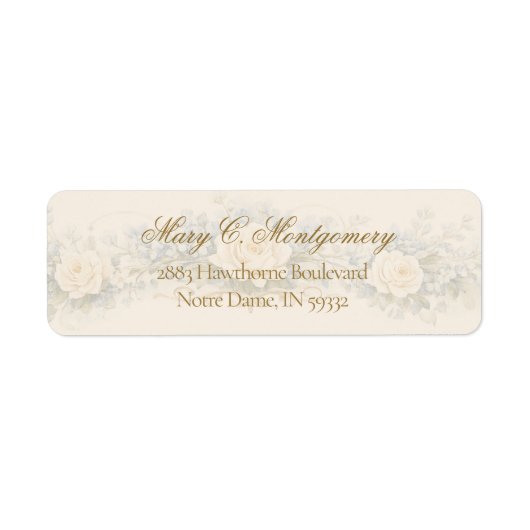 Elegant Blauw en Wit Bloem Bruiloft Etiket (Voorkant)