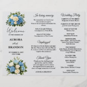 Elegant Blauw en Wit Bloemen Bruiloft Programma (Voorkant)