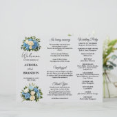 Elegant Blauw en Wit Bloemen Bruiloft Programma (Staand voorkant)