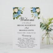 Elegant Blauw en Wit Bloemen Bruiloft Programma (Staand voorkant)
