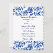 Elegant Blauw en Wit Bloemen Bruiloft Uitnodiging (Voorkant)
