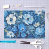 Elegant Blauw en Wit Bloemen Patroon Decoupage Tissuepapier (Craft)
