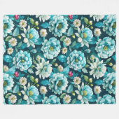 Elegant Blauw en Wit Bloemen Patroon Fleece Blank (Voorkant (Horizontaal))