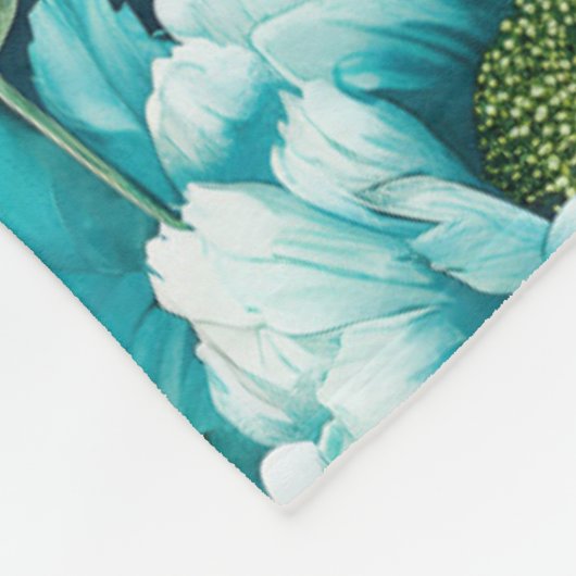 Elegant Blauw en Wit Bloemen Patroon Fleece Blank (Hoek)