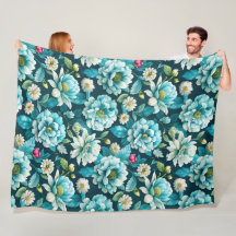 Elegant Blauw en Wit Bloemen Patroon Fleece Blank