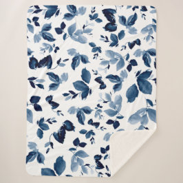 Elegant Blauw en Wit Bloemen Sherpa Deken