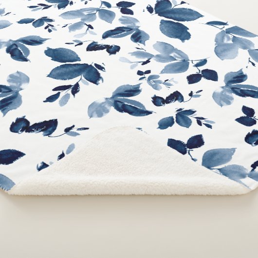 Elegant Blauw en Wit Bloemen Sherpa Deken (3/4)