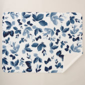 Elegant Blauw en Wit Bloemen Sherpa Deken (Voorkant (horizontaal))