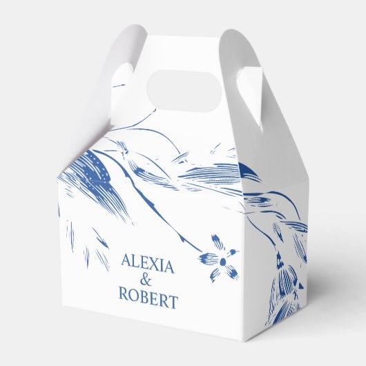 Elegant blauw en wit bloemenslinger bruiloft bedankdoosjes (Voorkant Zijde)