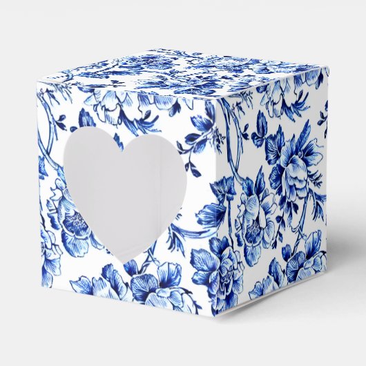 Elegant Blauw en Wit Bloementoilet Bedankdoosjes (Voorkant Zijde)