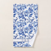 Elegant Blauw en Wit Bloementoilet Monogram Bad Handdoek (Handdoek)