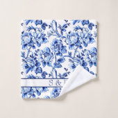 Elegant Blauw en Wit Bloementoilet Monogram Bad Handdoek (Wasdoekje)
