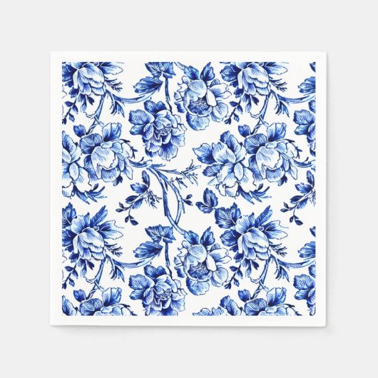 Elegant Blauw en Wit Bloementoilet Servet (Voorkant)
