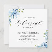elegant blauw en wit bloemetjesrepetitief diner  kaart (Voorkant)