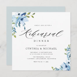 elegant blauw en wit bloemetjesrepetitief diner  kaart