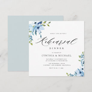 elegant blauw en wit bloemetjesrepetitief diner  kaart