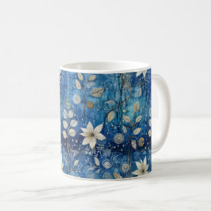 Elegant blauw en wit bloemig naadloos patroon koffiemok