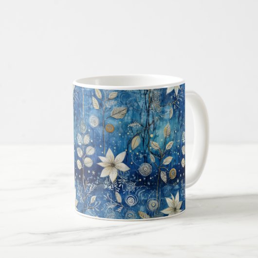 Elegant blauw en wit bloemig naadloos patroon koffiemok (Voorkant rechts)