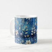 Elegant blauw en wit bloemig naadloos patroon koffiemok (Voorkant links)