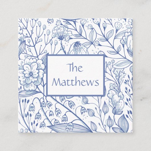 Elegant Blauw en Wit Bloemmotief  Informatiekaartje (Voorkant)