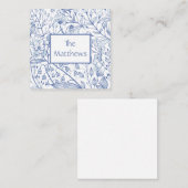 Elegant Blauw en Wit Bloemmotief  Informatiekaartje (Voorkant / Achterkant)