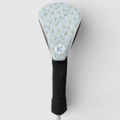 Elegant Blauw en Wit Bloemmotief Monogram Golfheadcover (Voorkant)