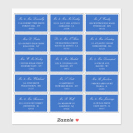 Elegant blauw en wit bruiloft individueel adres sticker