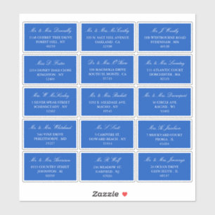 Elegant blauw en wit bruiloft individueel adres sticker