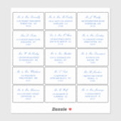 Elegant blauw en wit bruiloft individueel adres sticker (Vel)