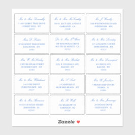 Elegant blauw en wit bruiloft individueel adres sticker