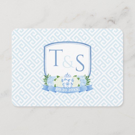 Elegant Blauw en Wit Bruiloft Maaltijd Keuze RSVP Informatiekaartje (Achterkant)