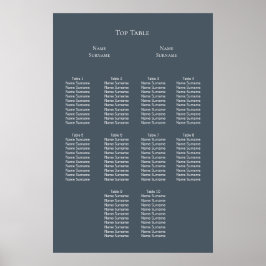 Elegant blauw en wit bruiloft zitschema poster