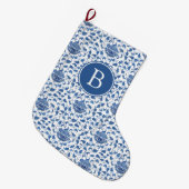 Elegant blauw en wit Chinees vaasprint monogram Grote Kerstsok (Voorkant (Hangend))