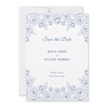 Elegant Blauw en Wit Chinoiserie Bloem Bruiloft