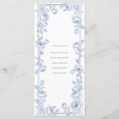 Elegant Blauw en Wit Chinoiserie Bloem Huwelijk Programmakaart (Achterkant)