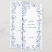 Elegant Blauw en Wit Chinoiserie Bloem Huwelijk Programmakaart (Voorkant / Achterkant)
