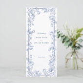 Elegant Blauw en Wit Chinoiserie Bloem Huwelijk Programmakaart (Staand voorkant)