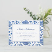 Elegant blauw en wit Chinoiserie Nieuw adres Aankondiging (Staand voorkant)
