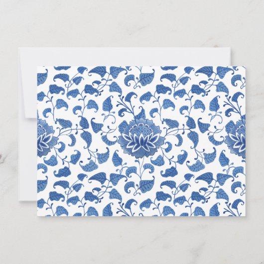 Elegant blauw en wit Chinoiserie Nieuw adres Aankondiging (Achterkant)