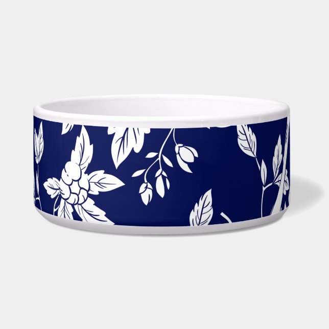 Elegant Blauw en Wit Chinoiserie Pet Bowl Voerbakje (Voorkant)