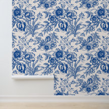 Elegant blauw en wit chinoiseries bloemenpatroon