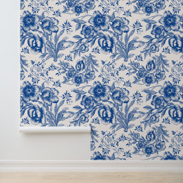 Elegant blauw en wit chinoiseries bloemenpatroon behang