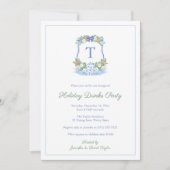 Elegant blauw en wit Citrus Crest Feestdagen Party Kaart (Voorkant)