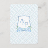 Elegant blauw en wit crest bruiloft register informatiekaartje (Achterkant)