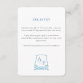 Elegant blauw en wit crest bruiloft register informatiekaartje (Voorkant)